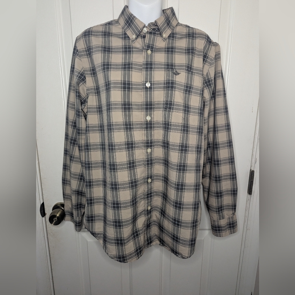 Dockers Shirt Men's Medium 100% Cotton Button Plaid Check WATER LESS
